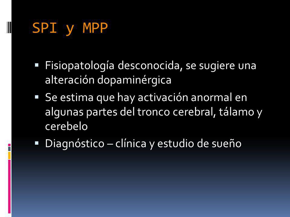 SPI y MPP Fisiopatología desconocida, se sugiere una alteración dopaminérgica.