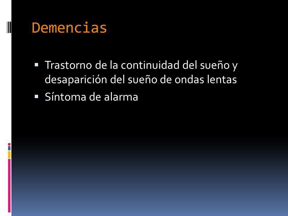 Demencias Trastorno de la continuidad del sueño y desaparición del sueño de ondas lentas.