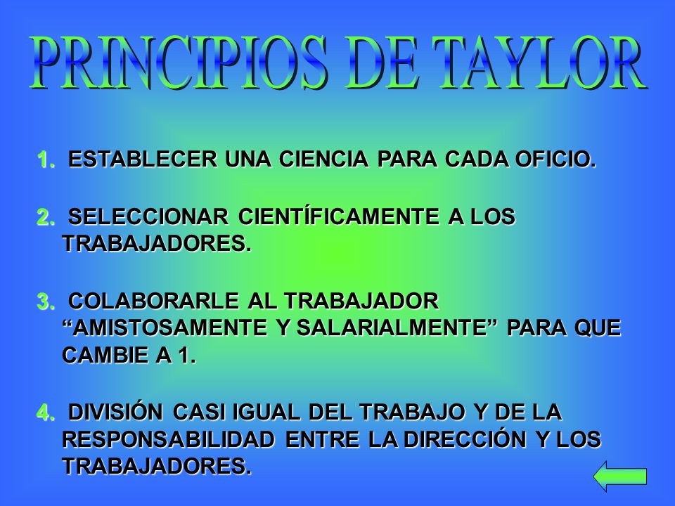 PRINCIPIOS DE TAYLOR ESTABLECER UNA CIENCIA PARA CADA OFICIO.