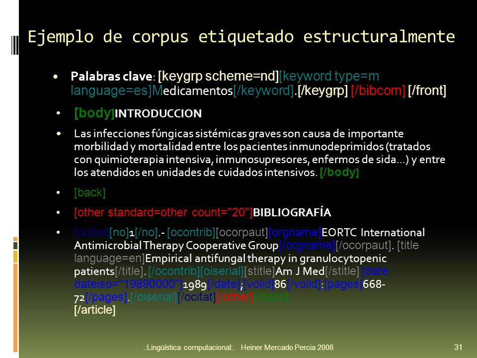 Ejemplo de corpus etiquetado estructuralmente