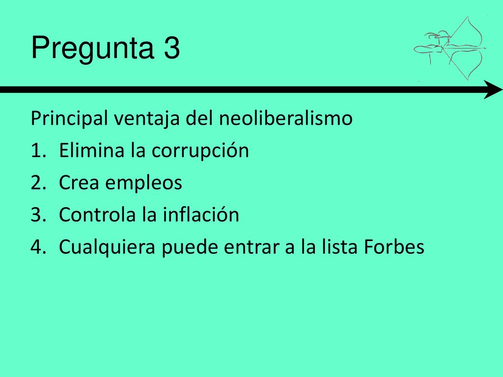Pregunta 3 Principal ventaja del neoliberalismo Elimina la corrupción