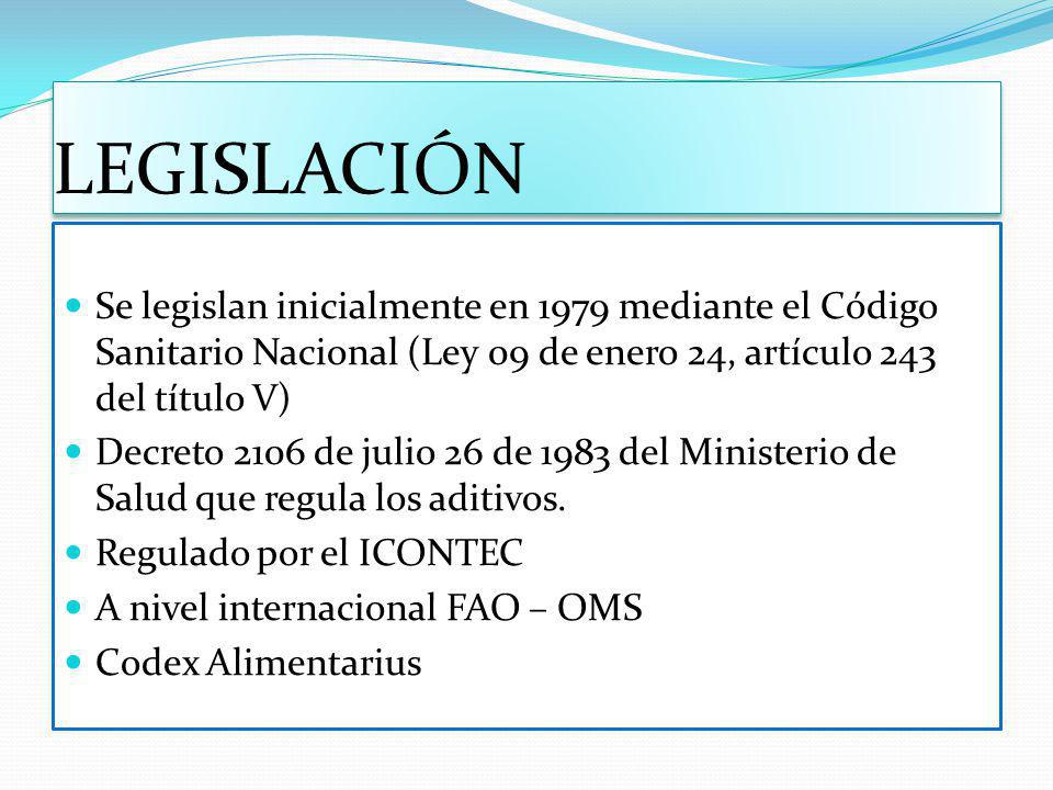 LEGISLACIÓN Se legislan inicialmente en 1979 mediante el Código Sanitario Nacional (Ley 09 de enero 24, artículo 243 del título V)