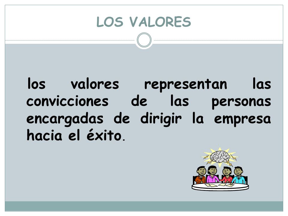 LOS VALORES los valores representan las convicciones de las personas encargadas de dirigir la empresa hacia el éxito.