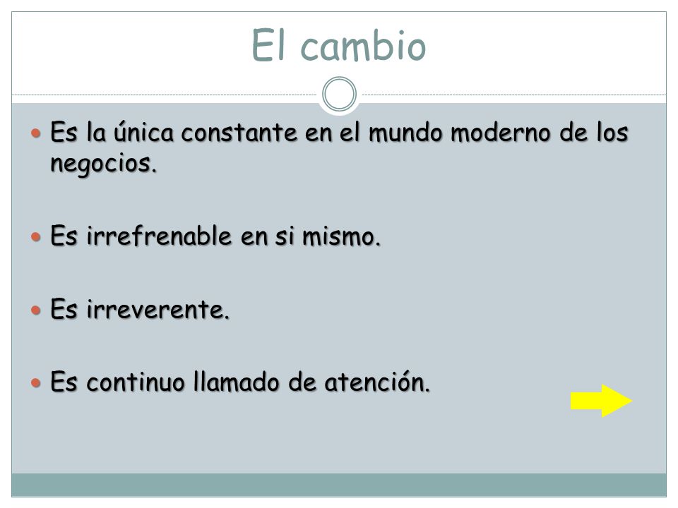 El cambio Es la única constante en el mundo moderno de los negocios.