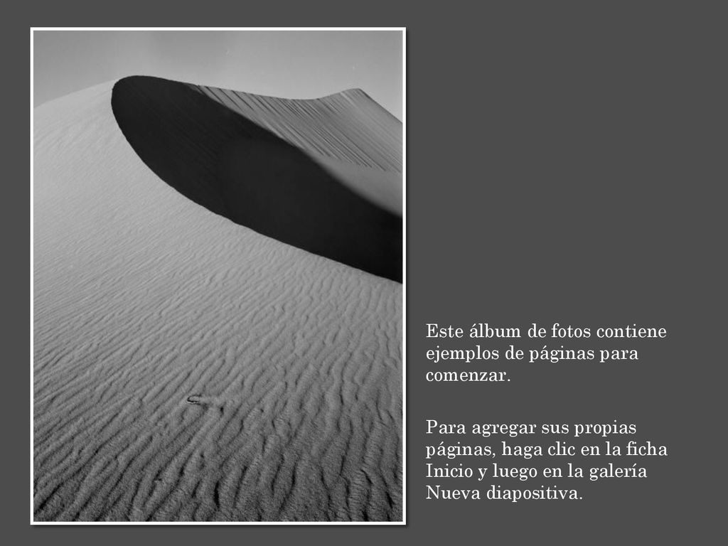Este álbum de fotos contiene ejemplos de páginas para comenzar.