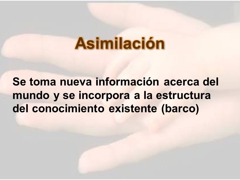 Asimilación Se toma nueva información acerca del mundo y se incorpora a la estructura del conocimiento existente (barco)