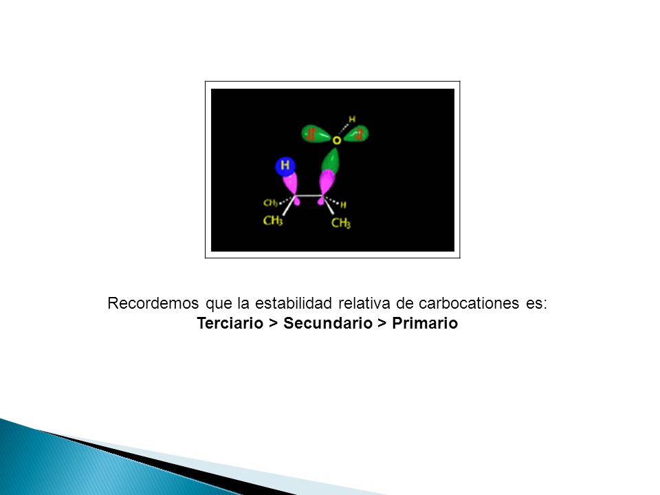 Recordemos que la estabilidad relativa de carbocationes es: Terciario > Secundario > Primario.