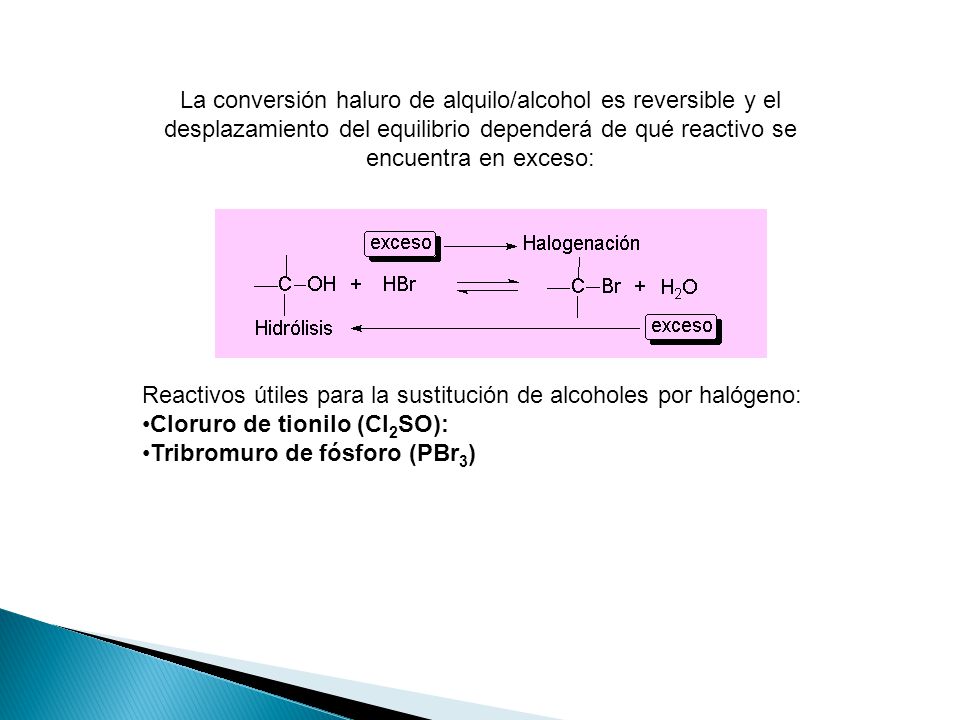 Reactivos útiles para la sustitución de alcoholes por halógeno: