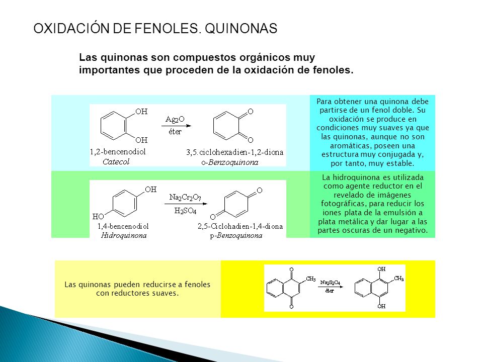 Las quinonas pueden reducirse a fenoles con reductores suaves.