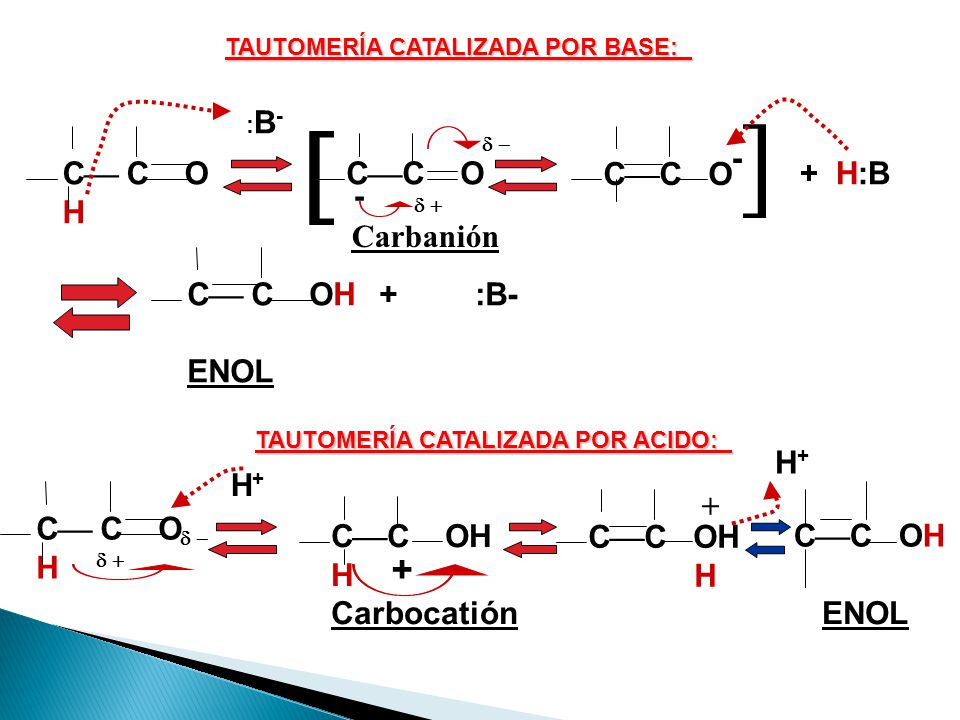   + CC O - CC O + H:B C C O H C C OH + :B- ENOL Carbanión H+