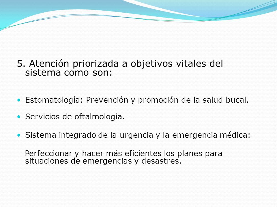 5. Atención priorizada a objetivos vitales del sistema como son: