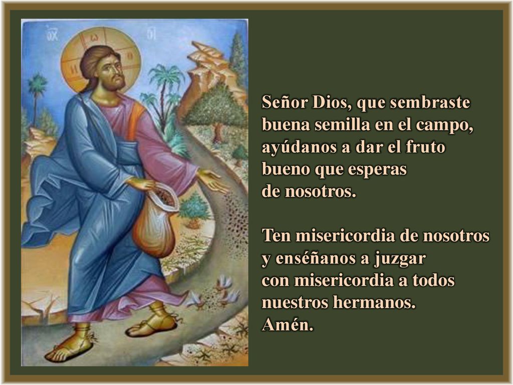Señor Dios, que sembraste buena semilla en el campo, ayúdanos a dar el fruto bueno que esperas