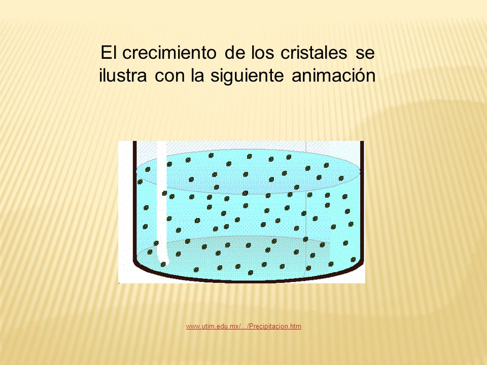 El crecimiento de los cristales se ilustra con la siguiente animación