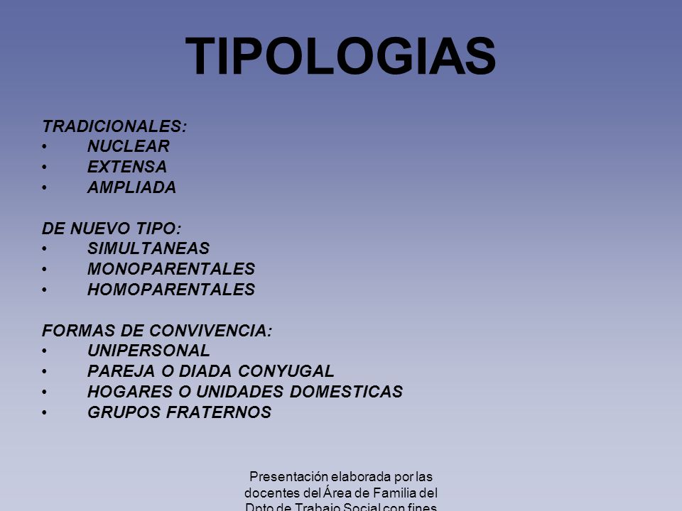TIPOLOGIAS TRADICIONALES: NUCLEAR EXTENSA AMPLIADA DE NUEVO TIPO: