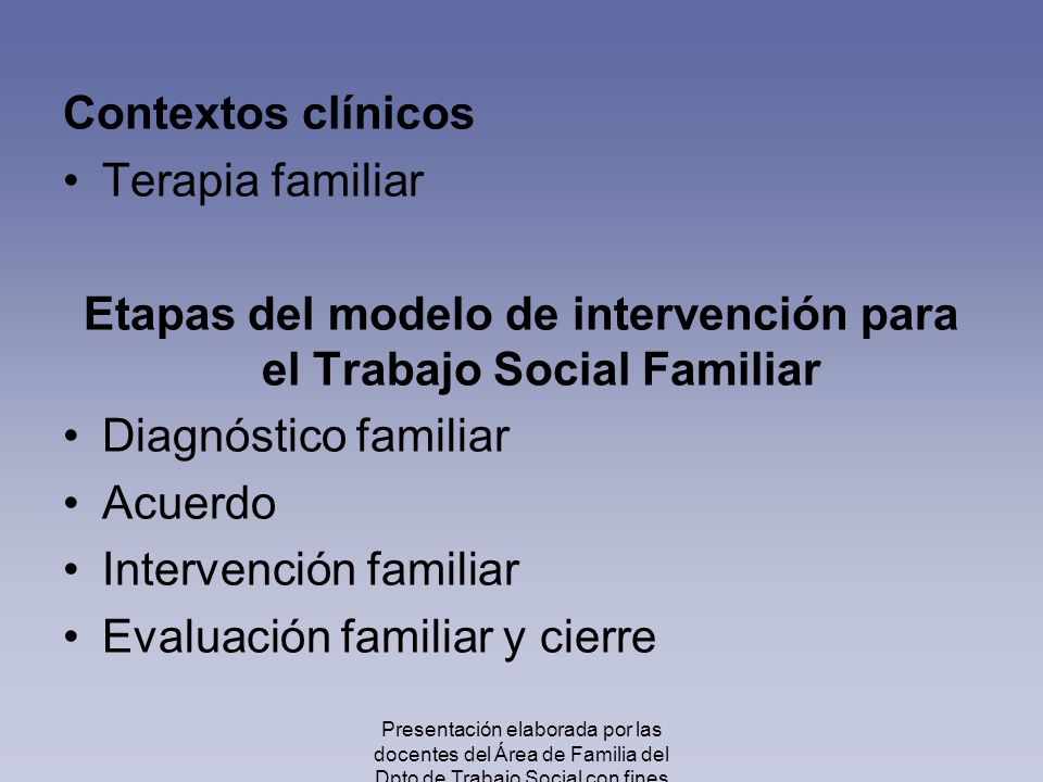Etapas del modelo de intervención para el Trabajo Social Familiar