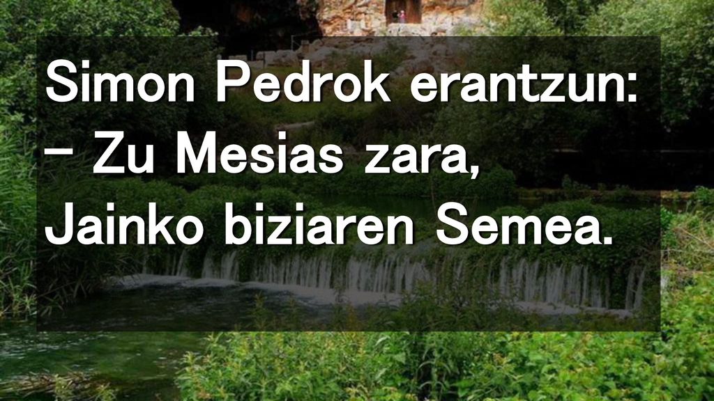 Simon Pedrok erantzun: – Zu Mesias zara, Jainko biziaren Semea.