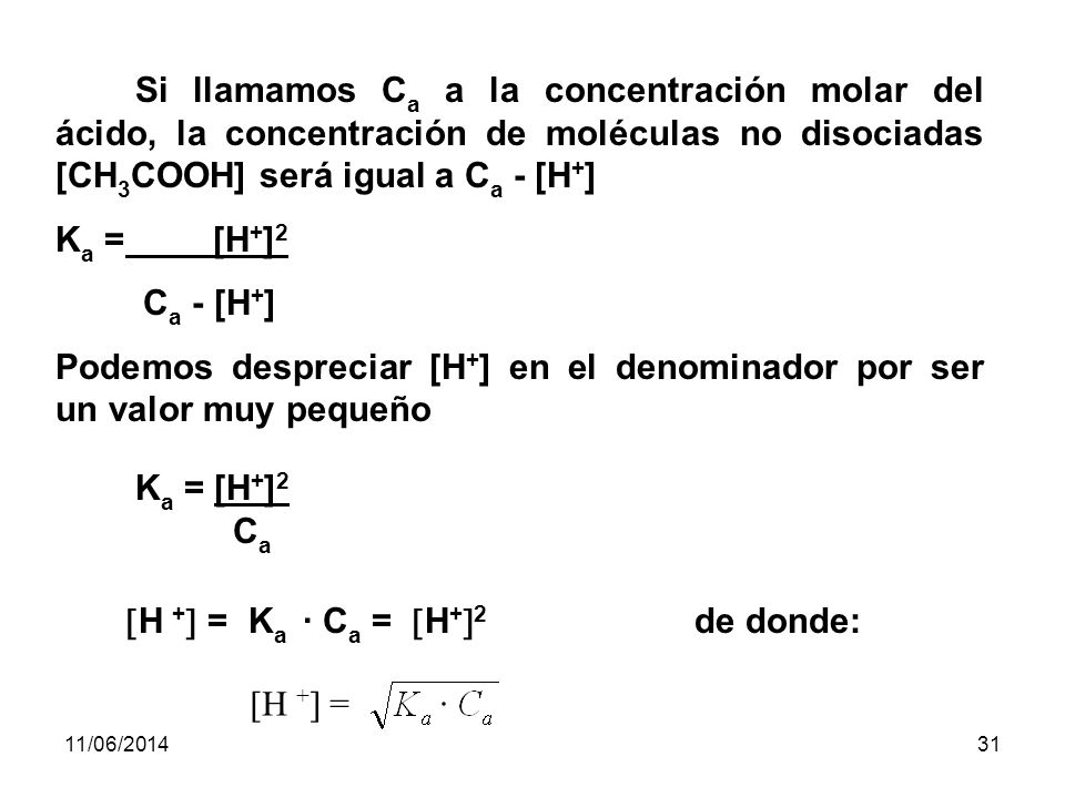 Podemos despreciar [H+] en el denominador por ser un valor muy pequeño