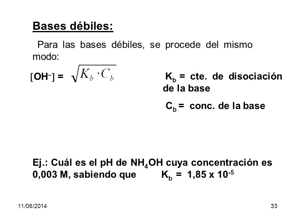 Bases débiles: Para las bases débiles, se procede del mismo modo:
