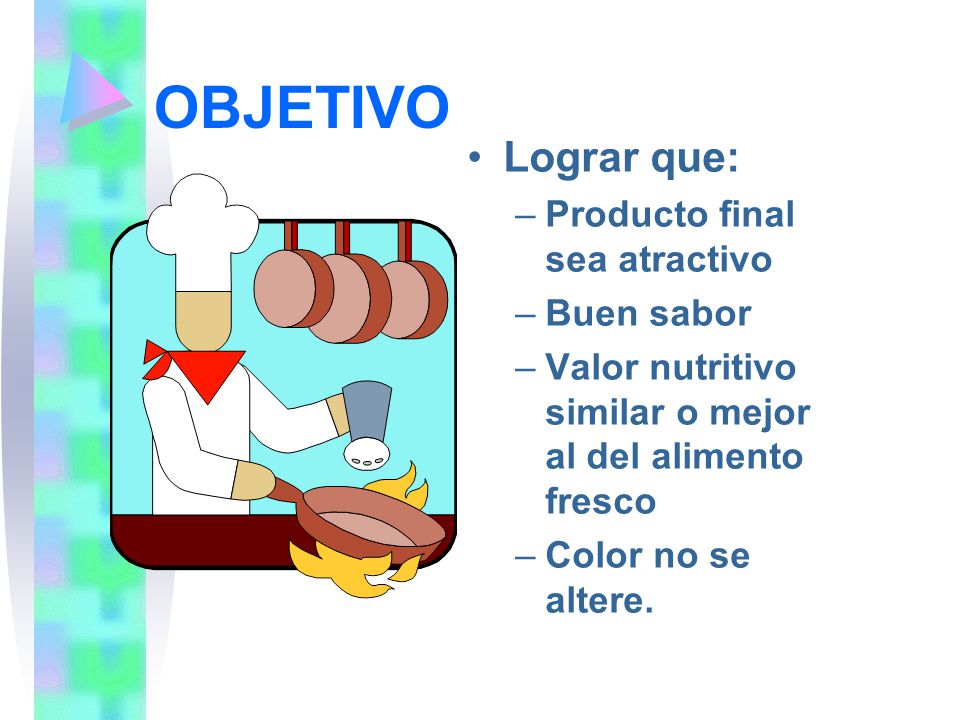 OBJETIVO Lograr que: Producto final sea atractivo Buen sabor