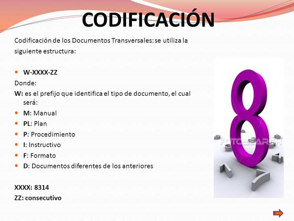 CODIFICACIÓN Codificación de los Documentos Transversales: se utiliza la. siguiente estructura: W-XXXX-ZZ.