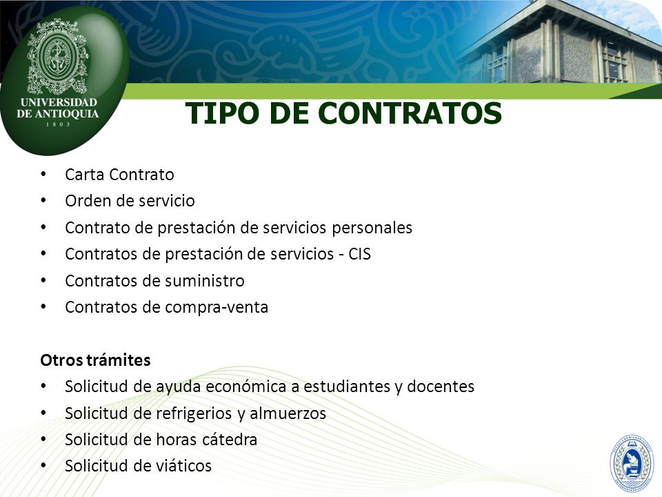 TIPO DE CONTRATOS Carta Contrato Orden de servicio