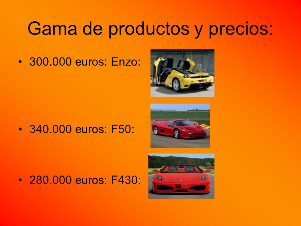 Gama de productos y precios:
