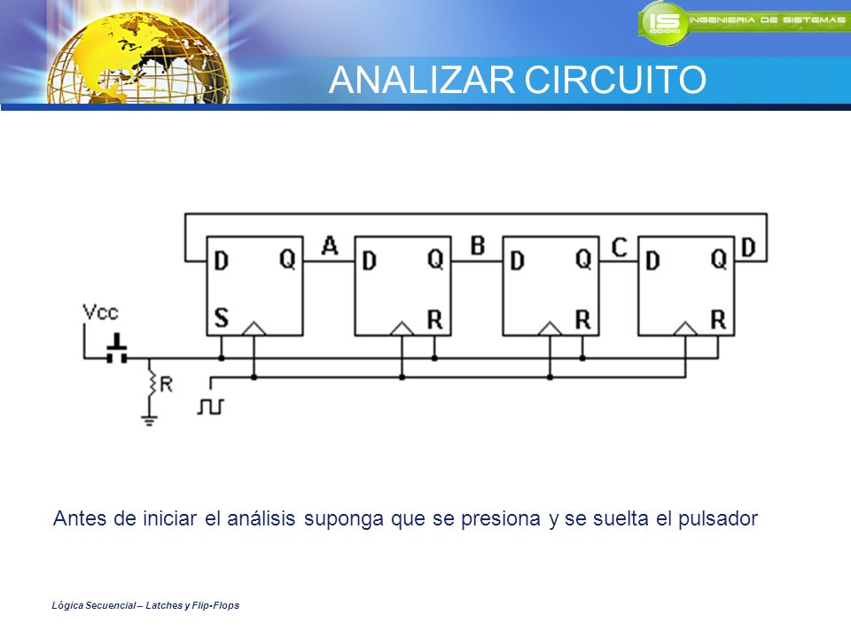 ANALIZAR CIRCUITO Antes de iniciar el análisis suponga que se presiona y se suelta el pulsador.