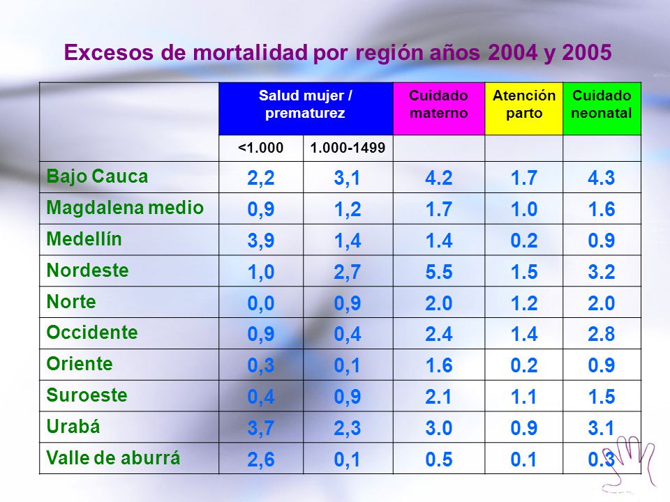 Excesos de mortalidad por región años 2004 y 2005