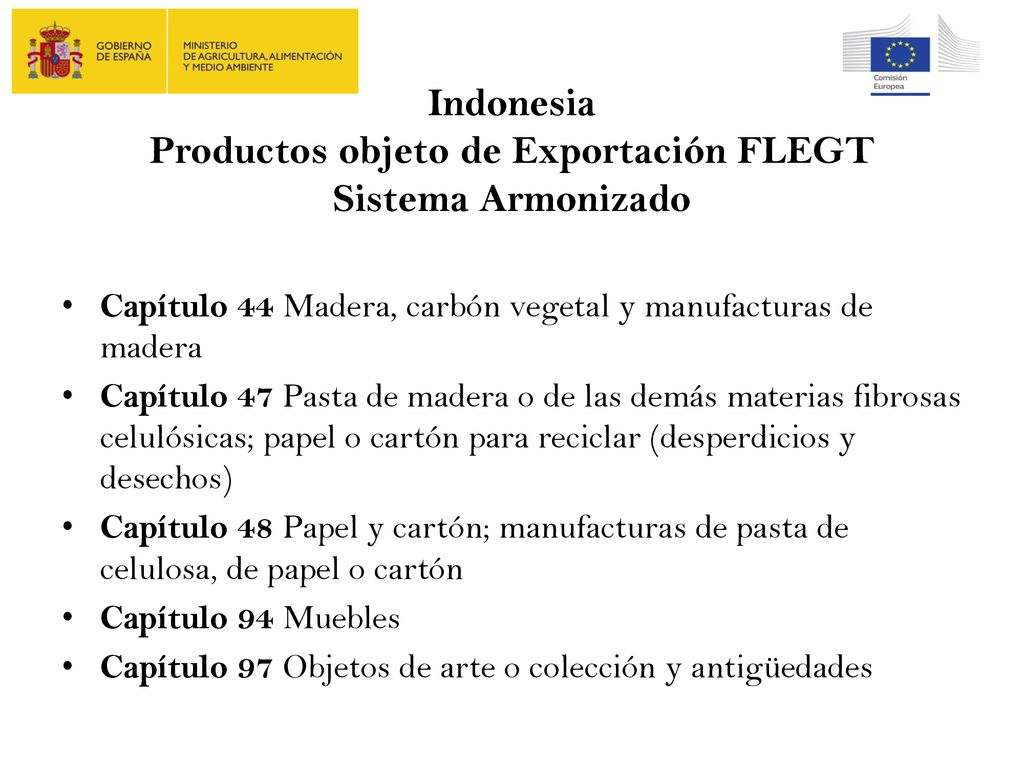 Indonesia Productos objeto de Exportación FLEGT Sistema Armonizado