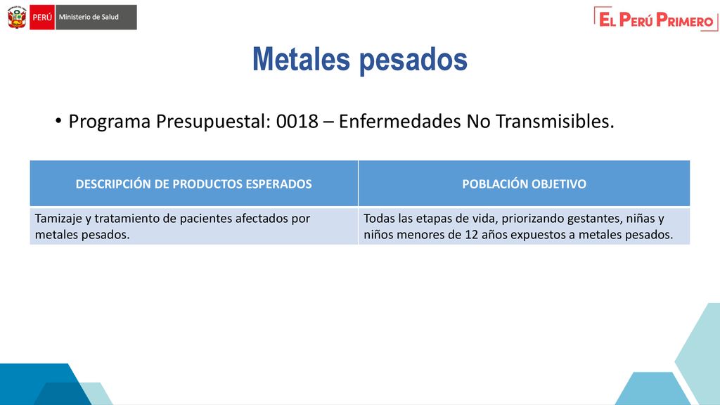DESCRIPCIÓN DE PRODUCTOS ESPERADOS