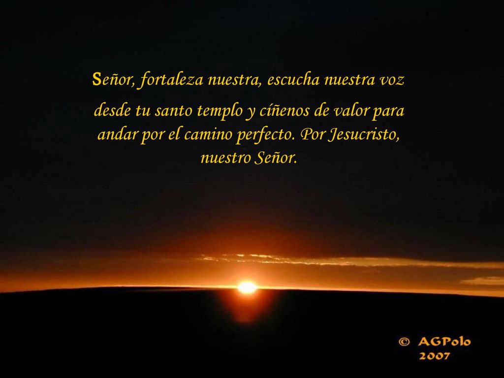 Señor, fortaleza nuestra, escucha nuestra voz desde tu santo templo y cíñenos de valor para andar por el camino perfecto.