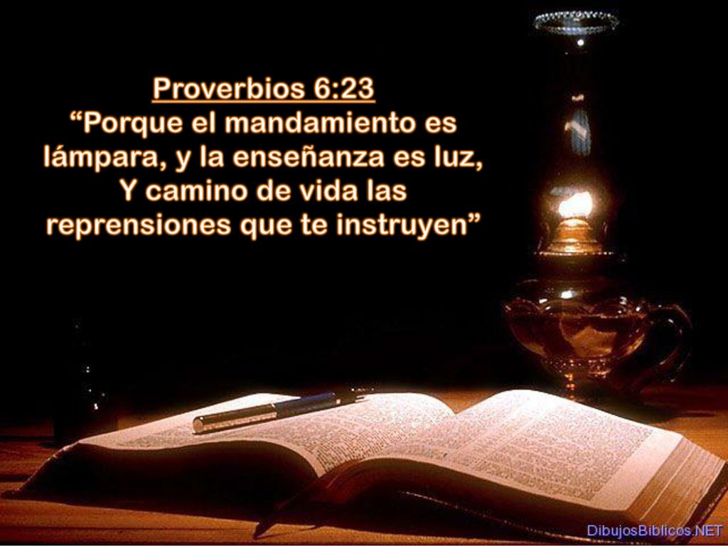 Proverbios 6:23 Porque el mandamiento es lámpara, y la enseñanza es luz, Y camino de vida las reprensiones que te instruyen