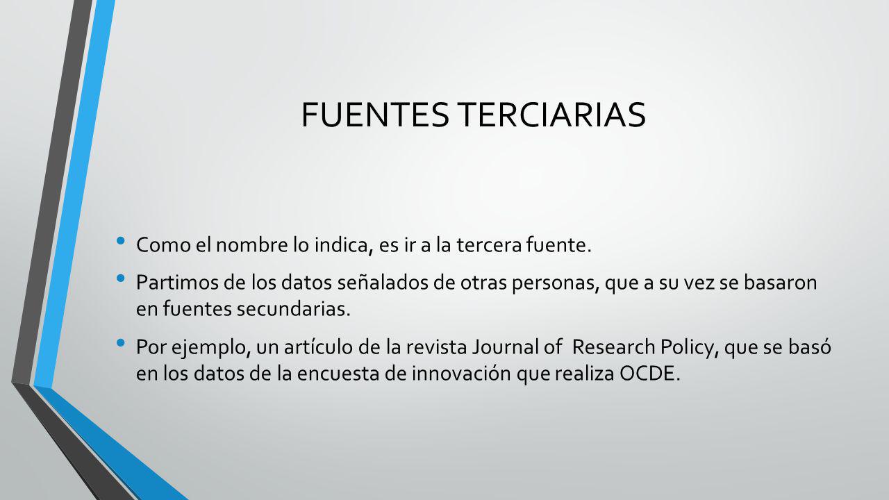 FUENTES TERCIARIAS Como el nombre lo indica, es ir a la tercera fuente.