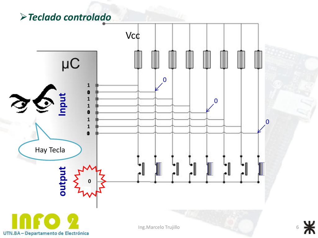 Teclado controlado Vcc Input output Hay Tecla Hay Tecla Hay Tecla 1 1