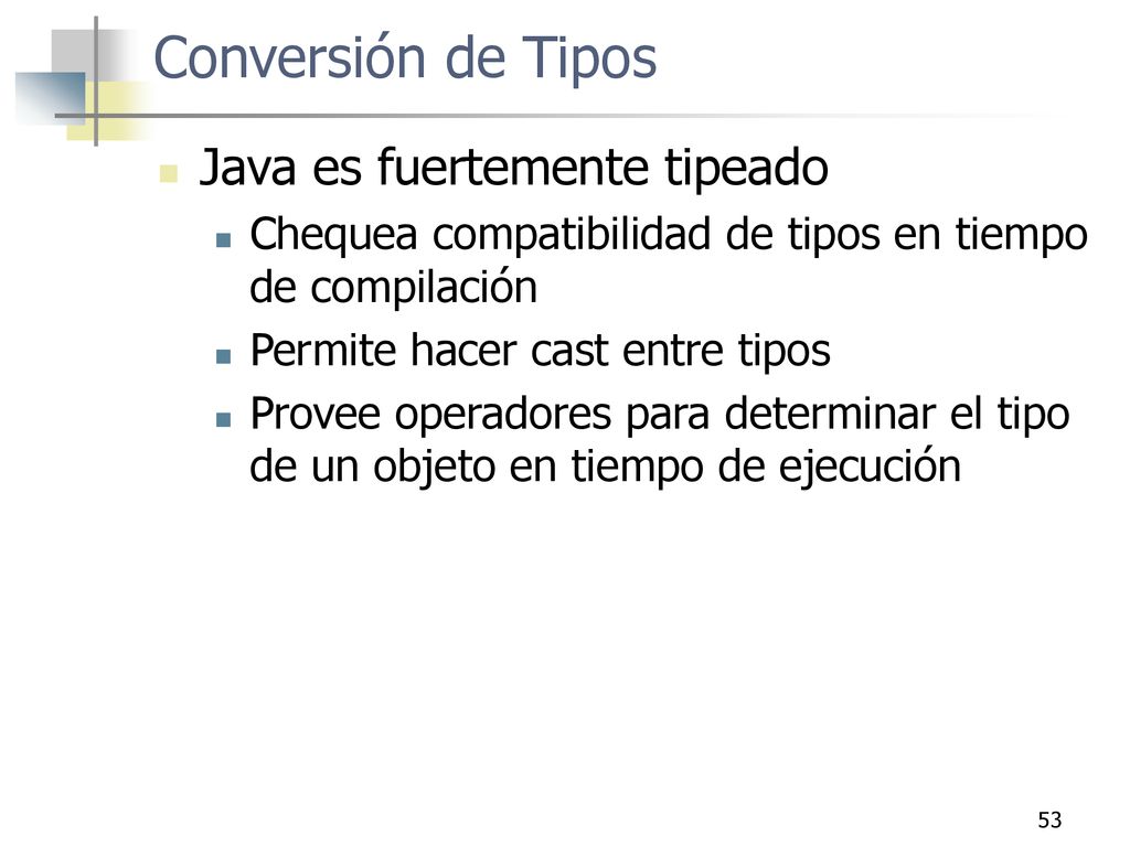 Conversión de Tipos Java es fuertemente tipeado