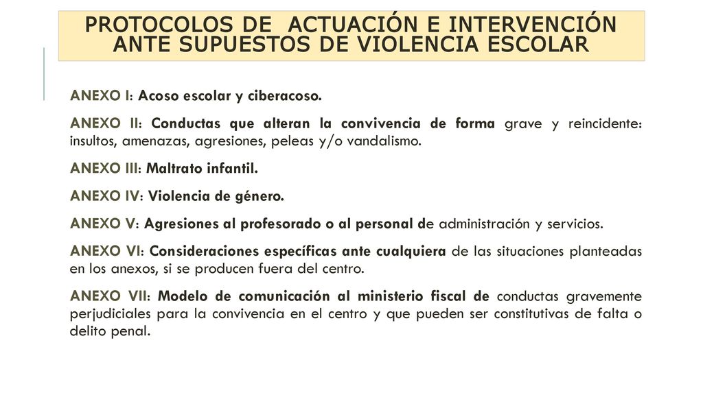 Protocolos de ACTUACIÓN E INTERVENCIÓN ANTE SUPUESTOS DE VIOLENCIA ESCOLAR