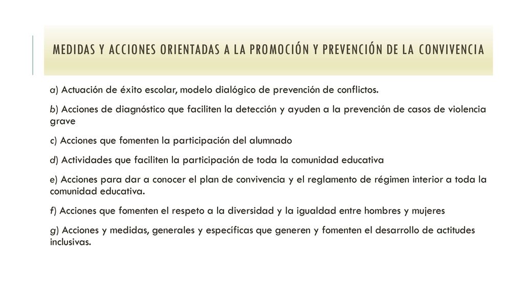 Medidas y acciones orientadas a la promoción y prevención de la convivencia