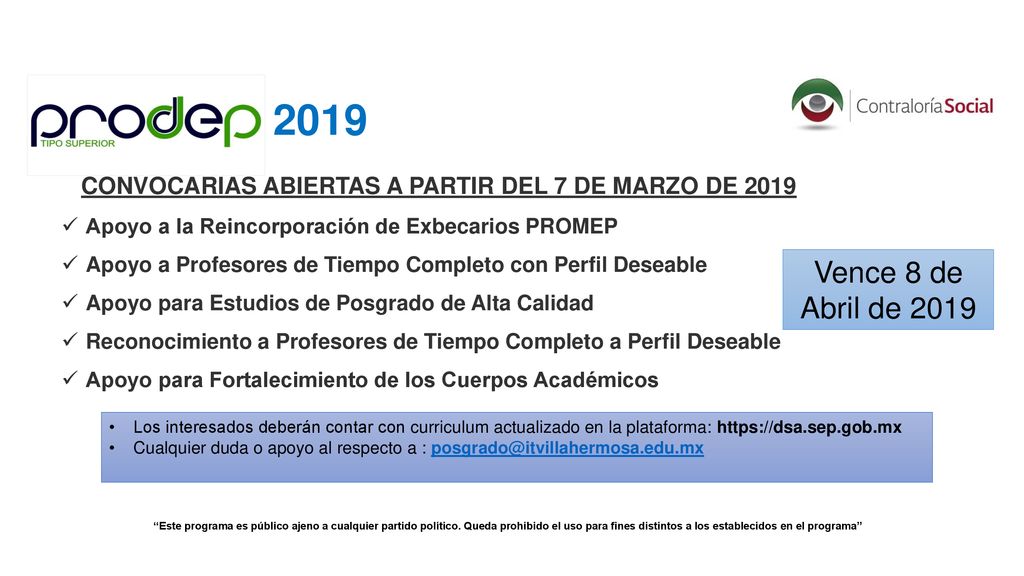 CONVOCARIAS ABIERTAS A PARTIR DEL 7 DE MARZO DE 2019
