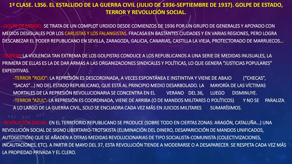 1ª CLASE. L3S6. EL ESTALLIDO DE LA GUERRA CIVIL (JULIO DE 1936-SEPTIEMBRE DE 1937). GOLPE DE ESTADO, TERROR Y REVOLUCIÓN SOCIAL.
