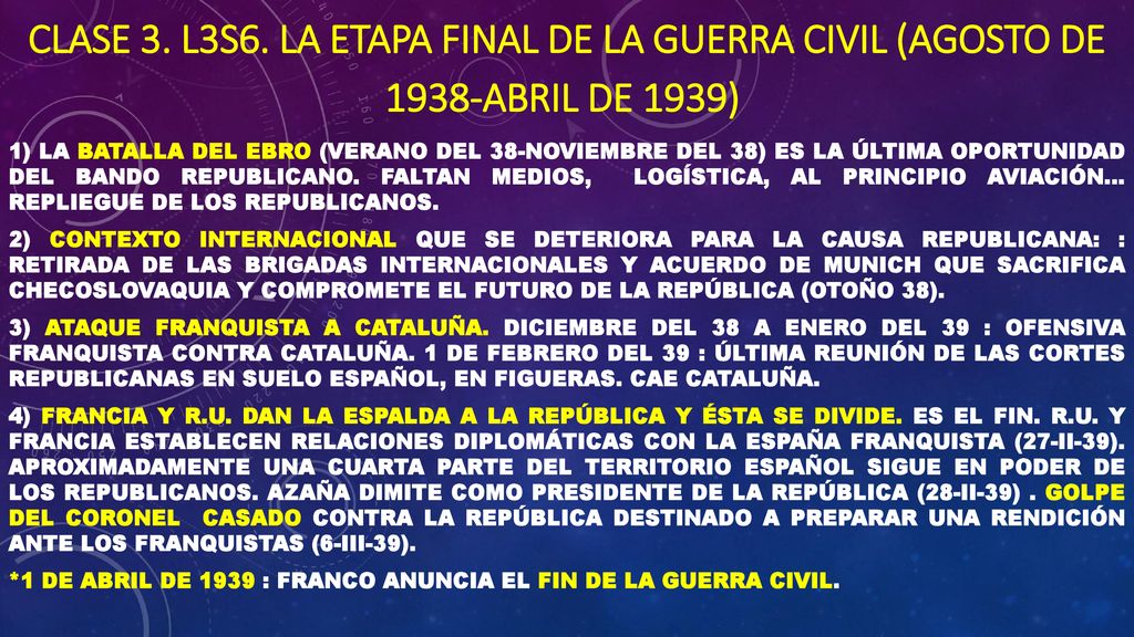 CLASE 3. L3S6. La etapa final de la Guerra Civil (agosto de 1938-abril de 1939)