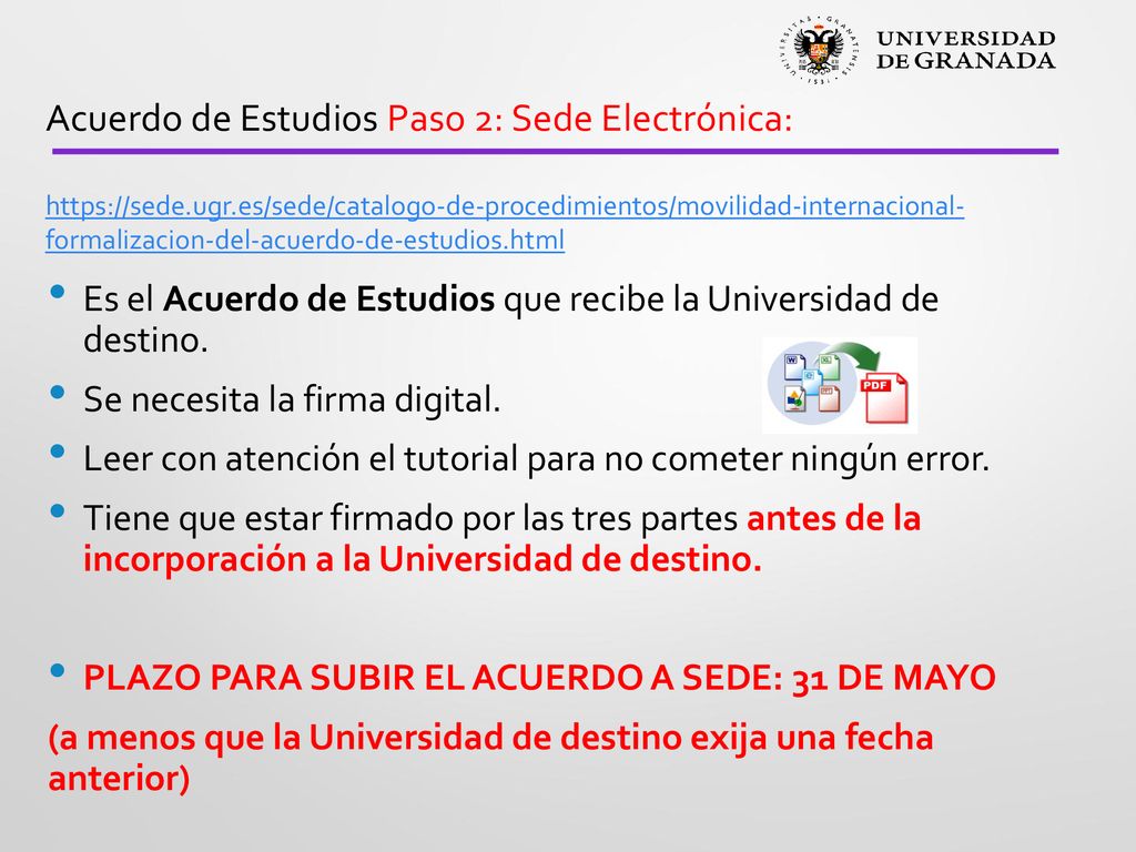 Acuerdo de Estudios Paso 2: Sede Electrónica:   ugr