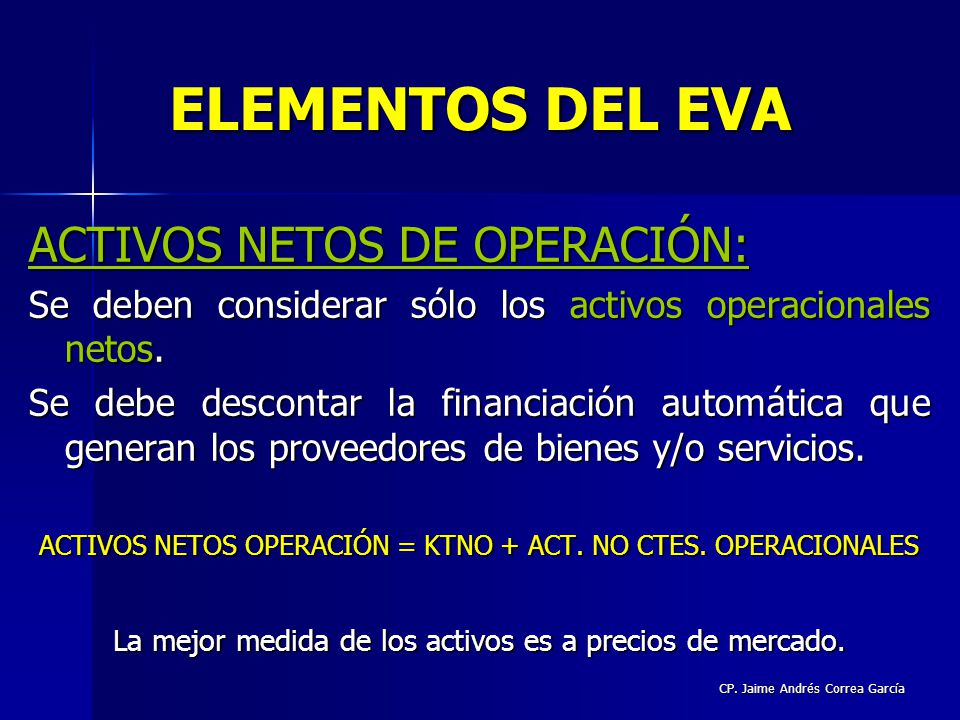 ELEMENTOS DEL EVA ACTIVOS NETOS DE OPERACIÓN: