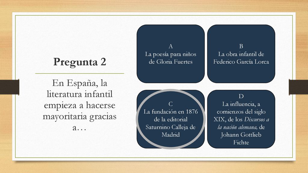 A La poesía para niños de Gloria Fuertes. B. La obra infantil de Federico García Lorca. Pregunta 2.