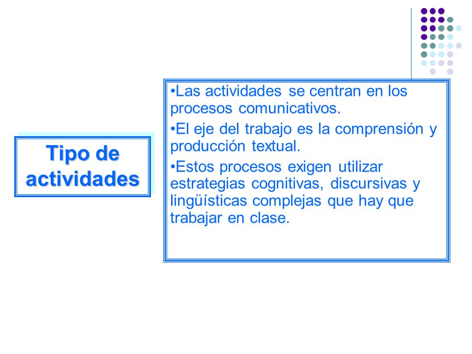Las actividades se centran en los procesos comunicativos.
