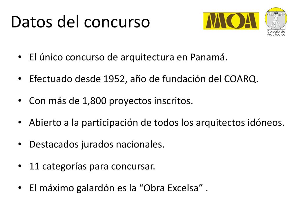 Datos del concurso El único concurso de arquitectura en Panamá.