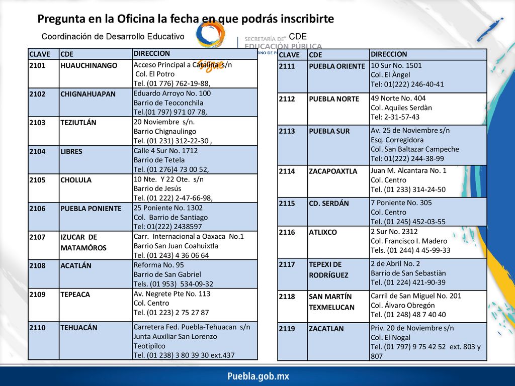 Pregunta en la Oficina la fecha en que podrás inscribirte