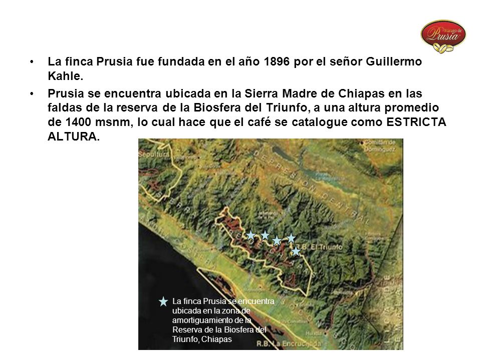 La finca Prusia fue fundada en el año 1896 por el señor Guillermo Kahle.