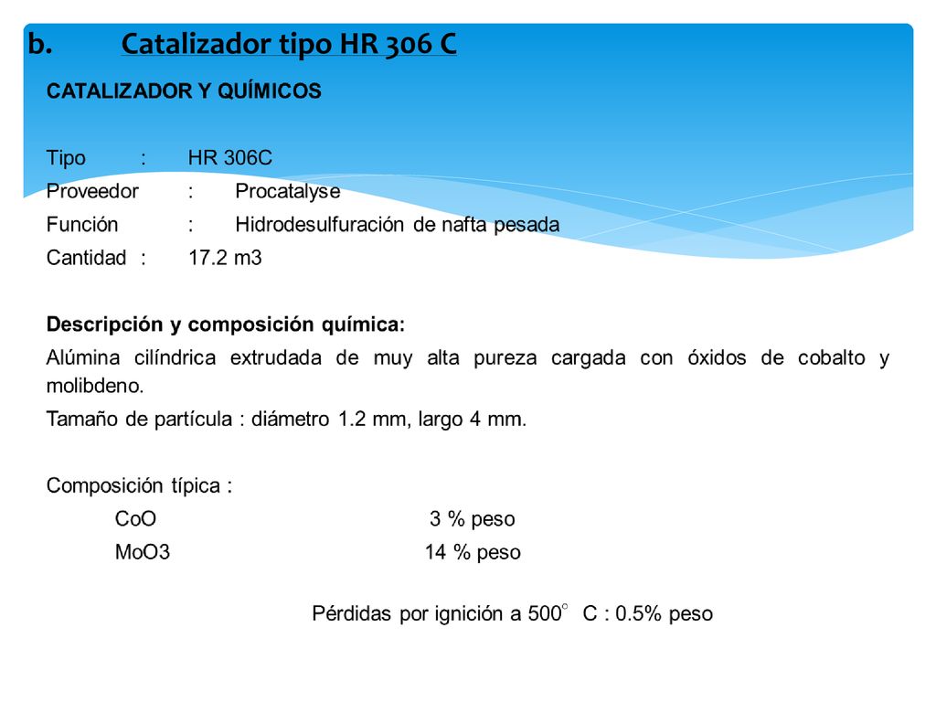 b. Catalizador tipo HR 306 C