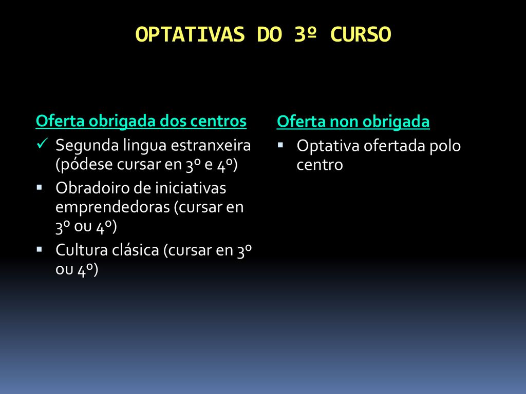 OPTATIVAS DO 3º CURSO Oferta obrigada dos centros Oferta non obrigada