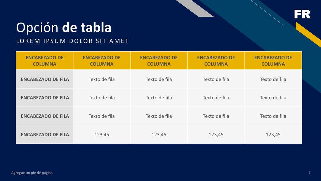 Opción de tabla LOREM IPSUM DOLOR SIT AMET ENCABEZADO DE COLUMNA